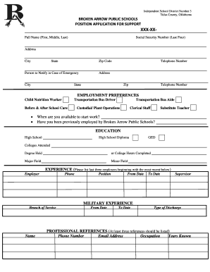 Broken Arrow Public Schools Position Application