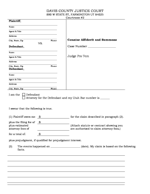 Davis County Justice Court Counter Affidavit and Summons