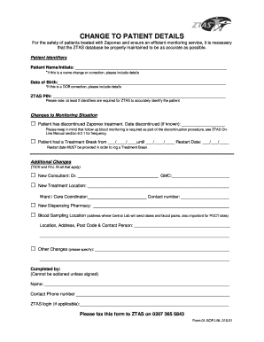 Zaponex Patient Details Form