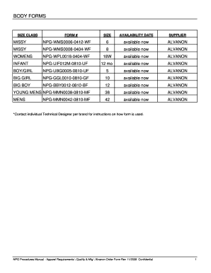 Alvanon Apparel Order Form