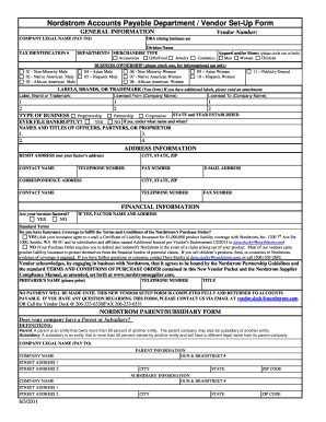 Nordstrom Vendor Set-Up Form