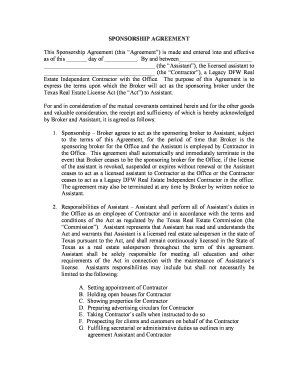 Texas Real Estate Sponsorship Agreement