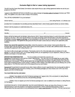 Exclusive Right to Sell or Lease Listing Agreement