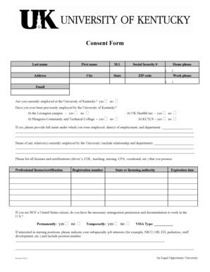 University of Kentucky Employment Consent Form
