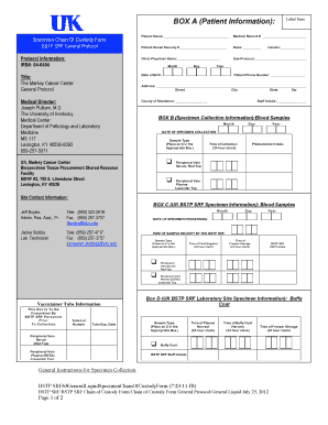 UK BSTP SRF Specimen Chain of Custody Form