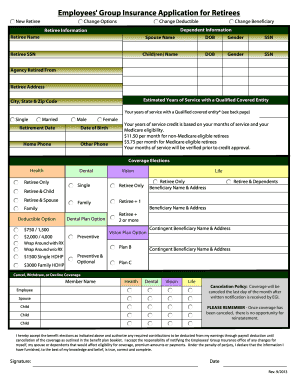Employees' Group Insurance Application for Retirees