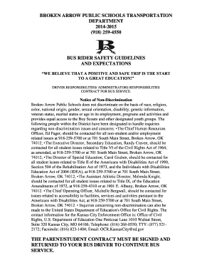 Broken Arrow Public Schools Bus Rider Safety Guidelines and Contract