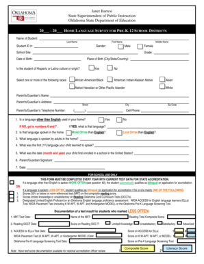 Oklahoma Home Language Survey for Pre-K-12