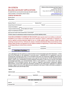 OK-SCREEN Billing Account Application