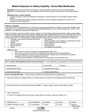 School Meal Modification Medical Statement