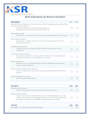 2013 Individual Tax Return Checklist