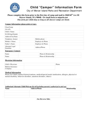 Child Camper Information Form