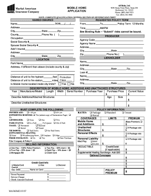 Markel American Mobile Home Insurance Application