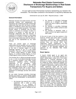 Nebraska Disclosure of Brokerage Relationships