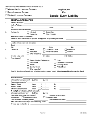 Western World Insurance Group Special Event Liability Application