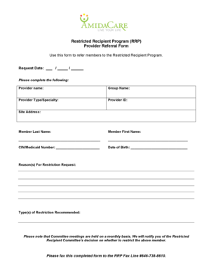 Restricted Recipient Program Provider Referral Form