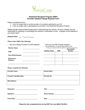 Provider Initiated Change Request Form