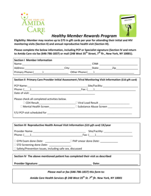 Healthy Member Rewards Program Form