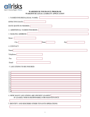 Warehouse Legal Liability Insurance Application
