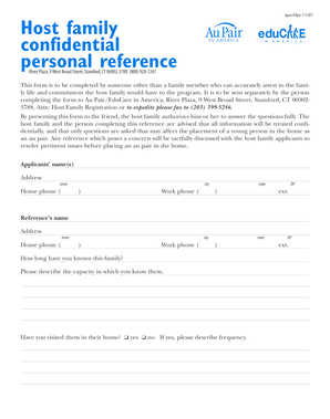 Host Family Personal Reference Form