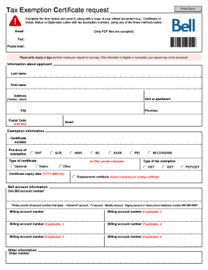 Tax Exemption Certificate Request Form