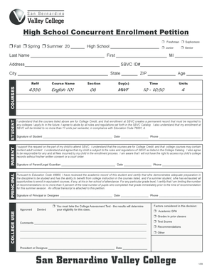 High School Concurrent Enrollment Petition