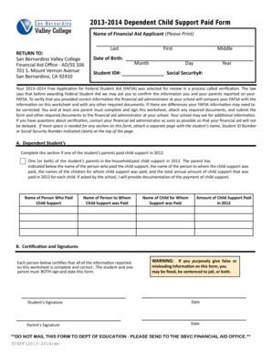 2013-2014 Dependent Child Support Paid Form