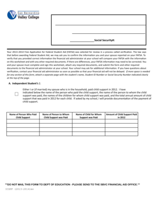 2013-2014 Independent Child Support Paid Form