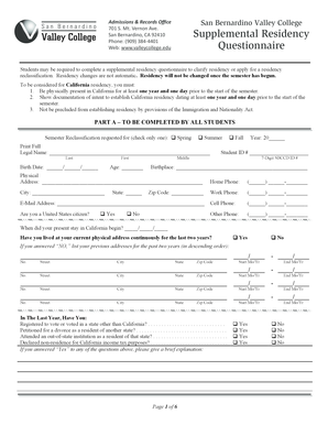 California Residency Questionnaire