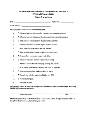 San Bernardino Valley College Financial Aid Status Change Form
