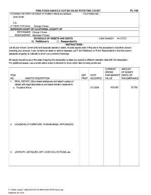 California Schedule of Assets and Debts