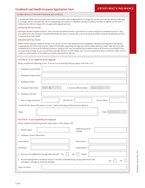 Medical insurance application form - Enrolment and Health Insurance Application Form - Generali ...