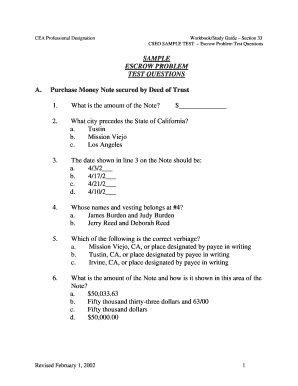 CSEO Sample Escrow Problem Test Questions