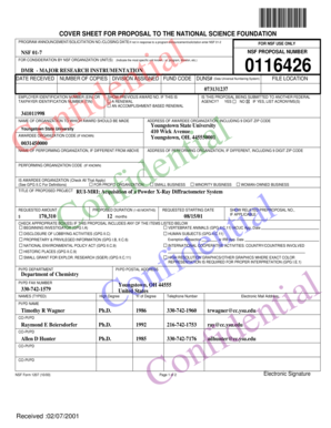 NSF Proposal Cover Sheet