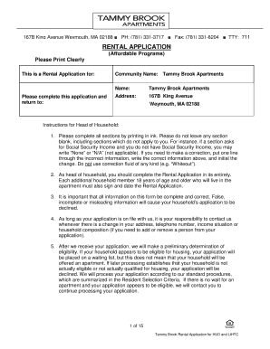 Tammy Brook Rental Application for HUD and LIHTC
