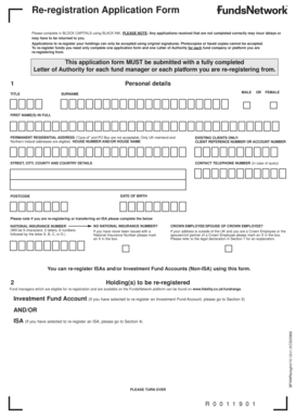 UK Investment Fund Re-registration Application Form