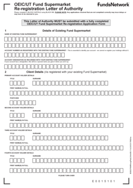 OEIC/UT Fund Supermarket Re-registration Letter of Authority