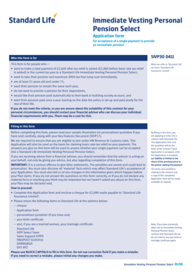 Immediate Vesting Personal Pension Select Application Form