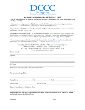 Authorization for Transcript Release