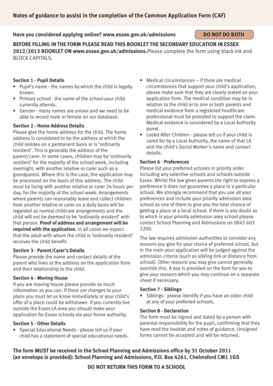 Common Application Form for Secondary Education in Essex