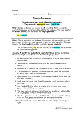 Simple Sentences Worksheet