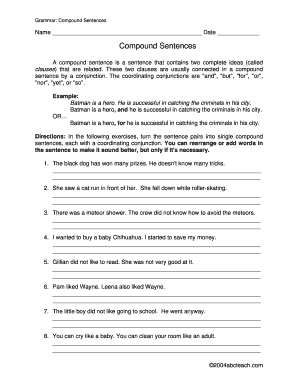 Grammar Compound Sentences Worksheet