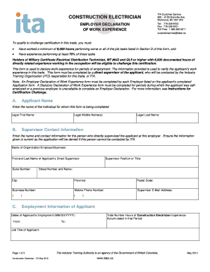 Employer Declaration of Work Experience