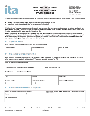 Employer Declaration of Work Experience