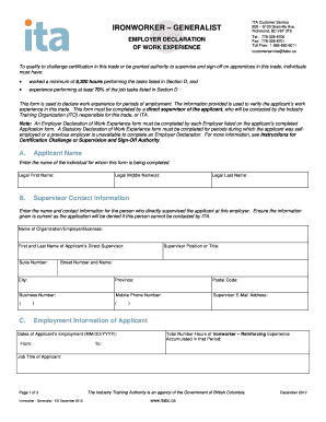 Employer Declaration of Work Experience