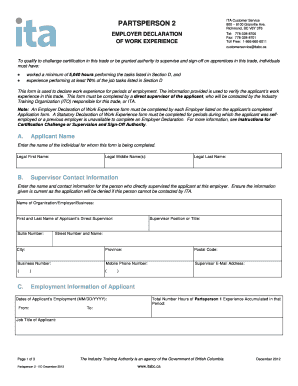 Employer Declaration of Work Experience