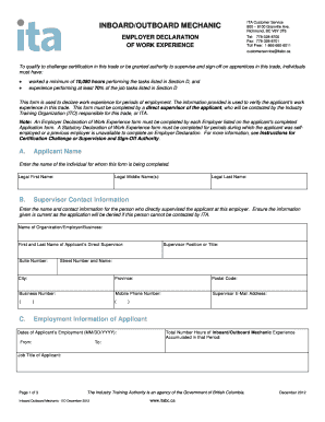 Employer Declaration of Work Experience