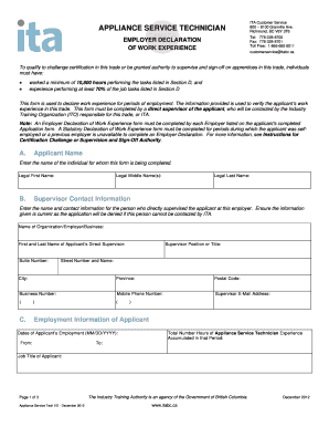 Employer Declaration of Work Experience