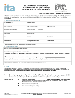 British Columbia Interprovincial Red Seal Exam Application