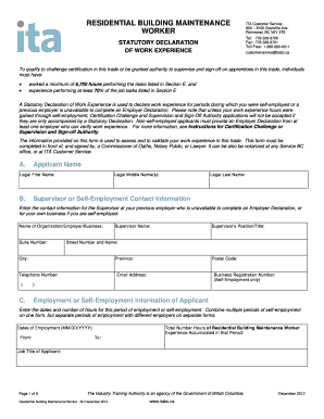 Residential Building Maintenance Worker Statutory Declaration